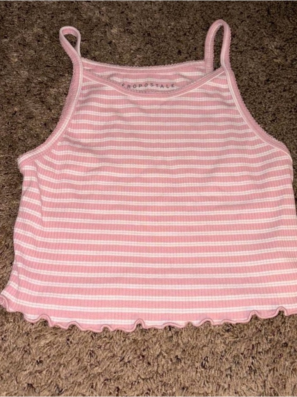 Aeropostale Pink & White Striped Ribbed Cropped Camisole